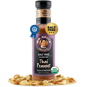 Mr. Spice Organic Thai Peanut Sauce jar front, gluten-free and zero added salt