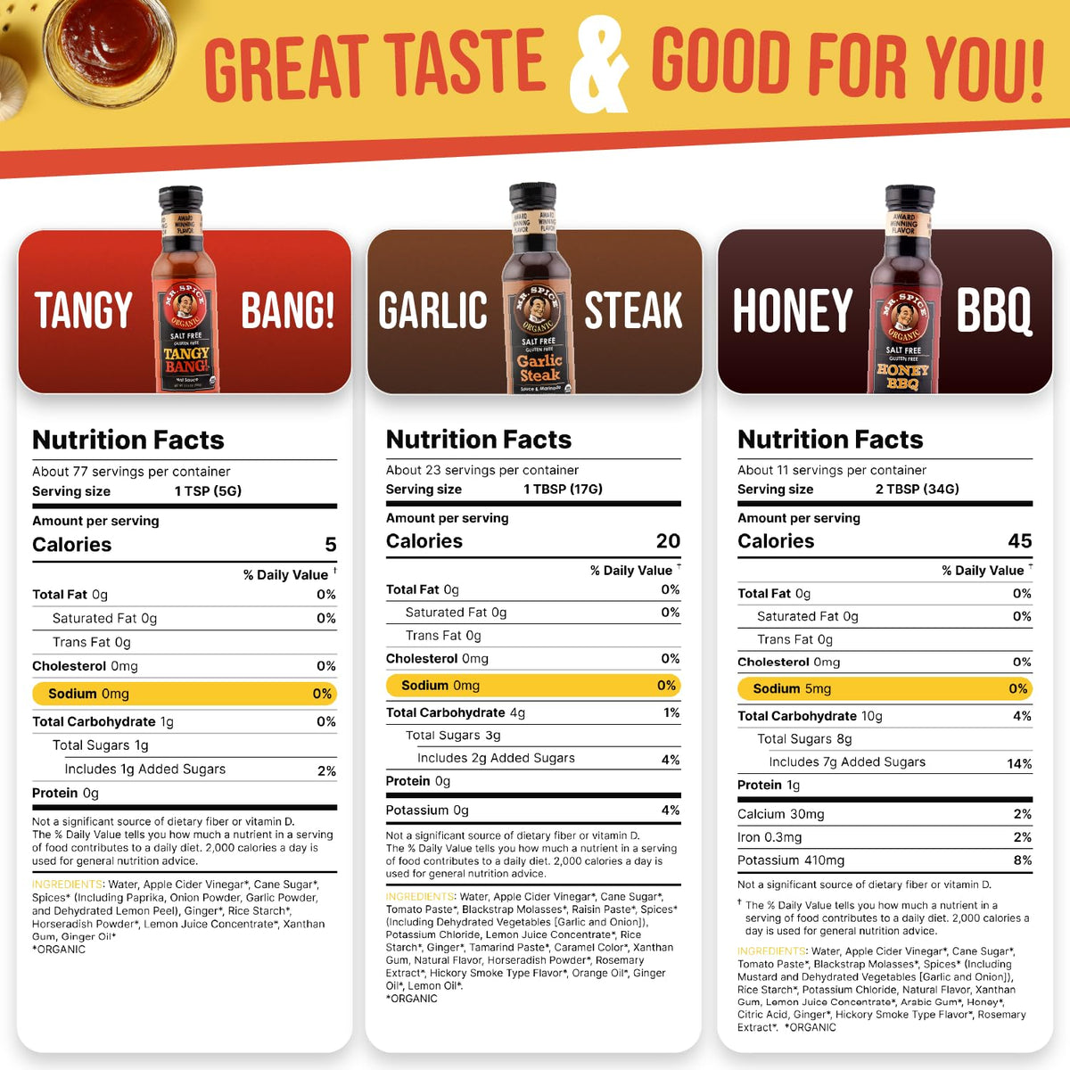 Mr. Spice Original Garlic Steak sauce bottle adds steakhouse depth with zero sodium.