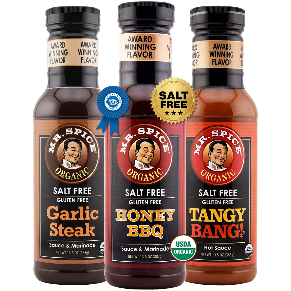 Mr. Spice Original Honey BBQ glaze bottle for low-sodium weeknight meals.
