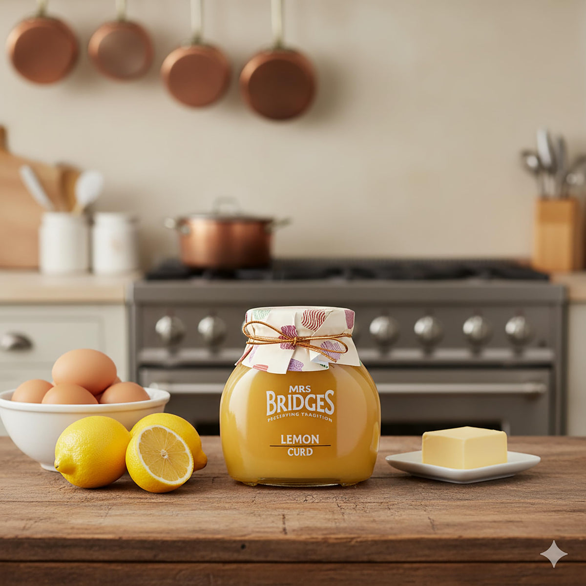 Mrs Bridges Lemon Curd jar side view emphasizing premium packaging