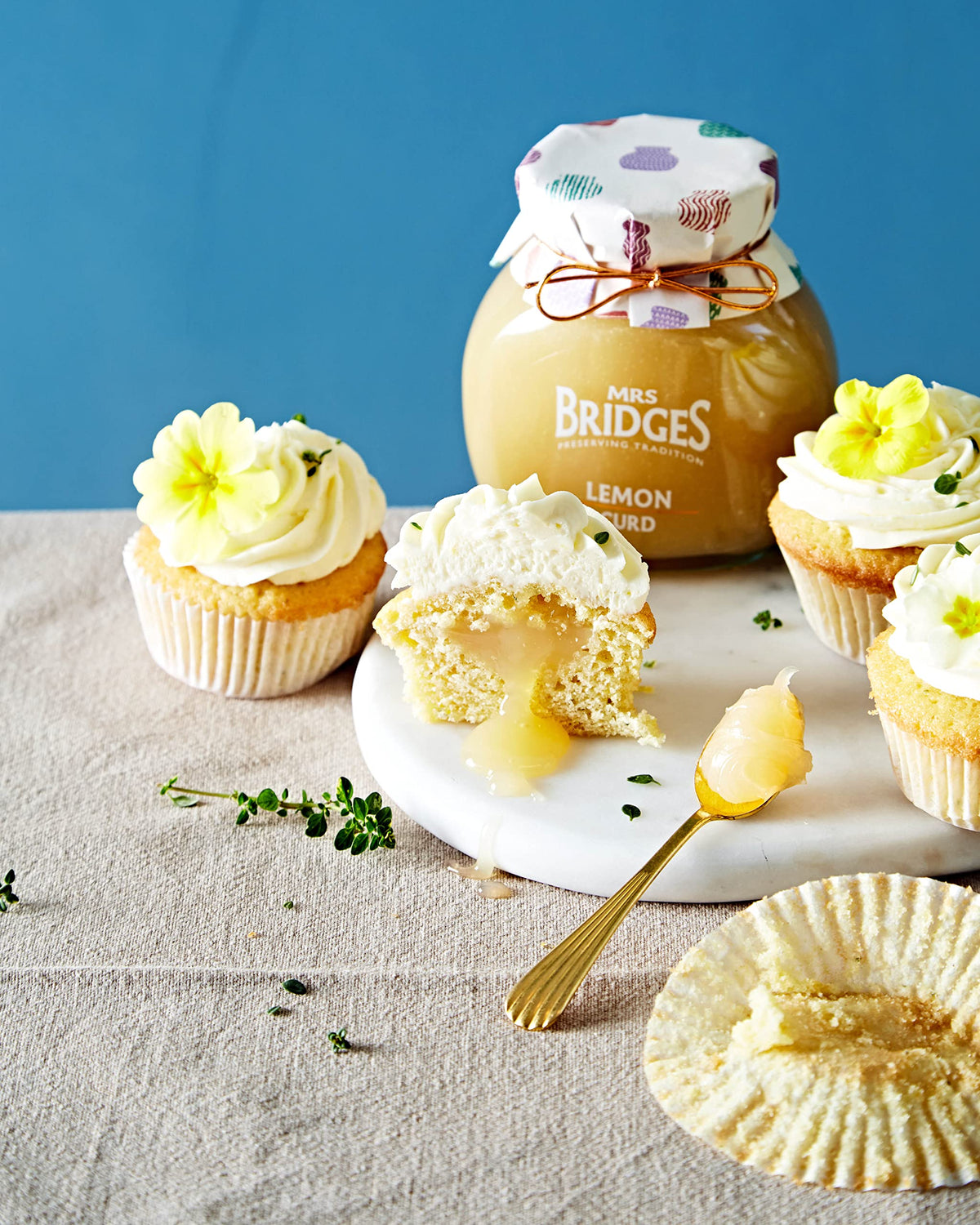 Mrs Bridges Lemon Curd signature jar with mop-cap bow adds luxury