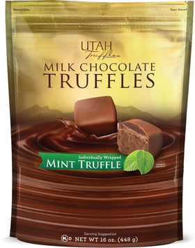 Mrs. Call's Utah Truffles Belgian milk chocolate mint bites in a gift-ready pouch