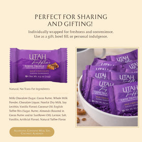 Gluten-free label on Mrs. Call's Utah Truffles packaging signals a gluten-free option.