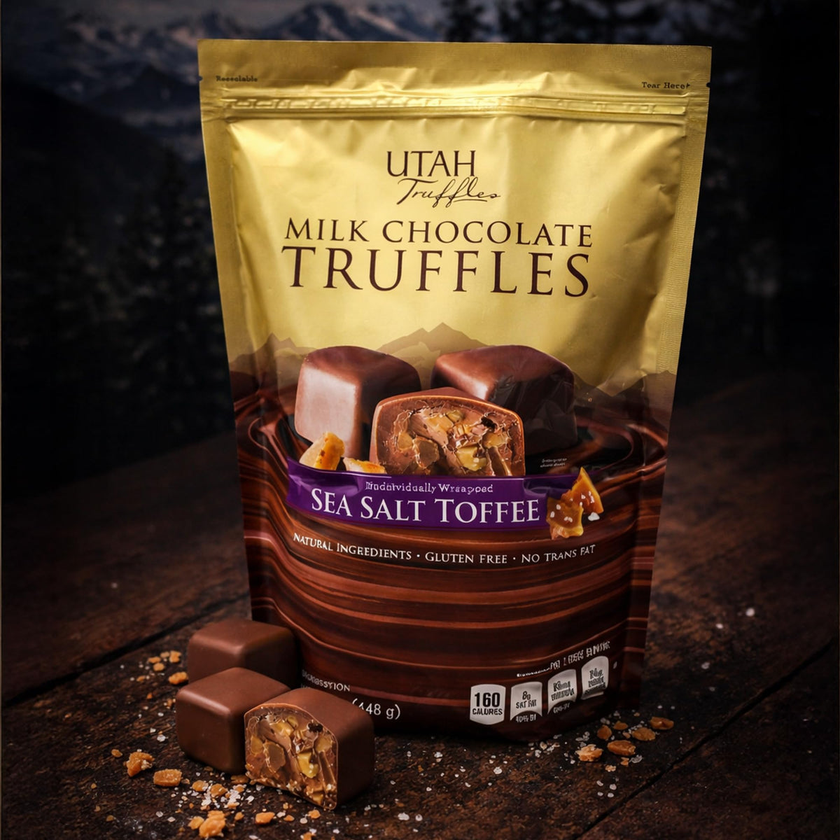 Holiday snack setup featuring Mrs. Call's Utah Truffles on a decorative platter.