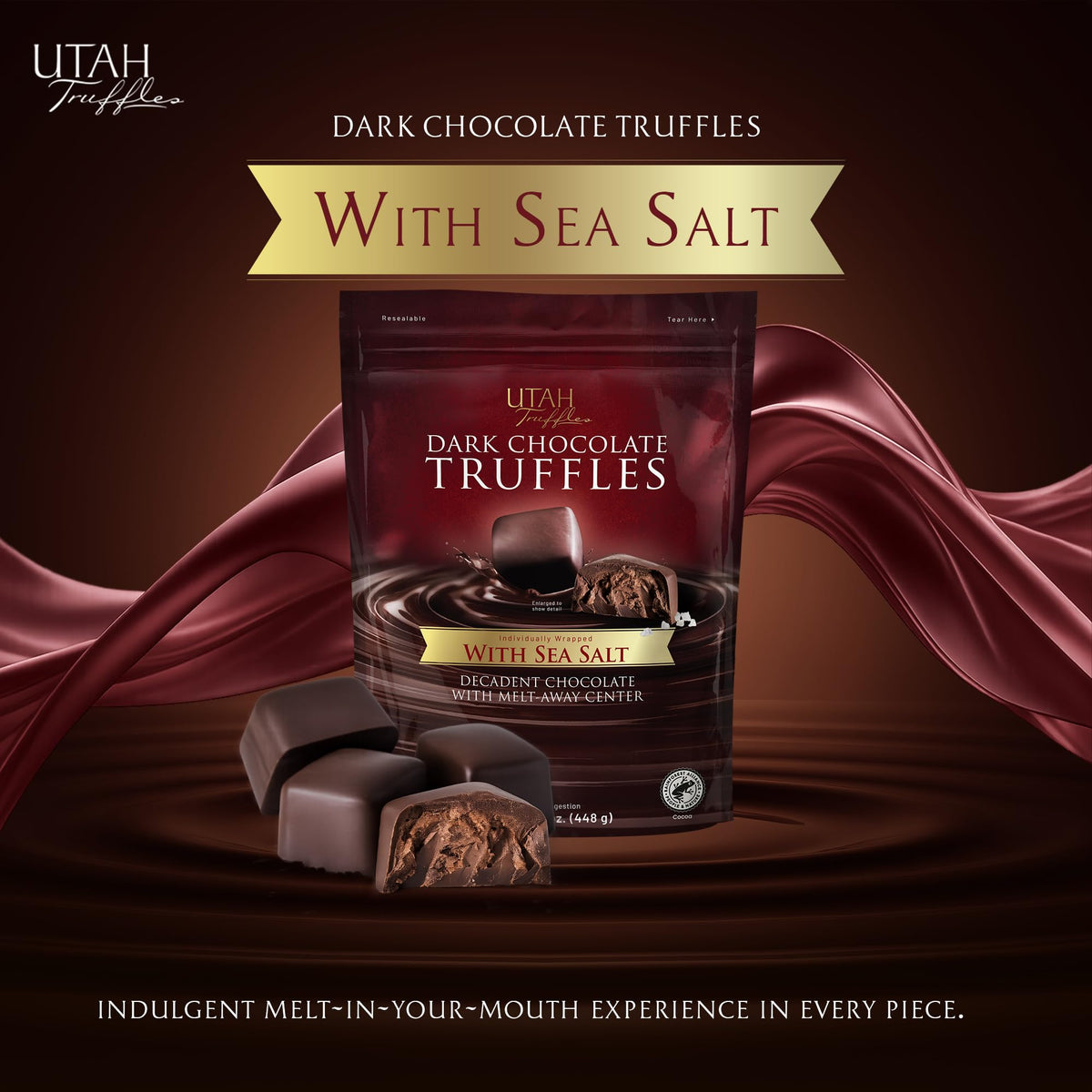 Mrs. Call's Utah Truffles bite-sized sea salt dark chocolate pieces melting smoothly