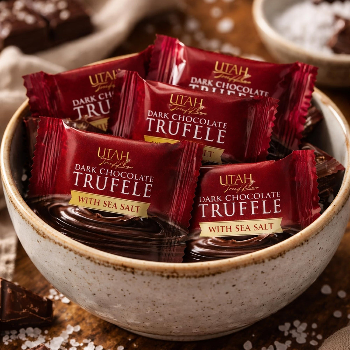 Mrs. Call's Utah Truffles gift-ready box or tin idea with salt balance