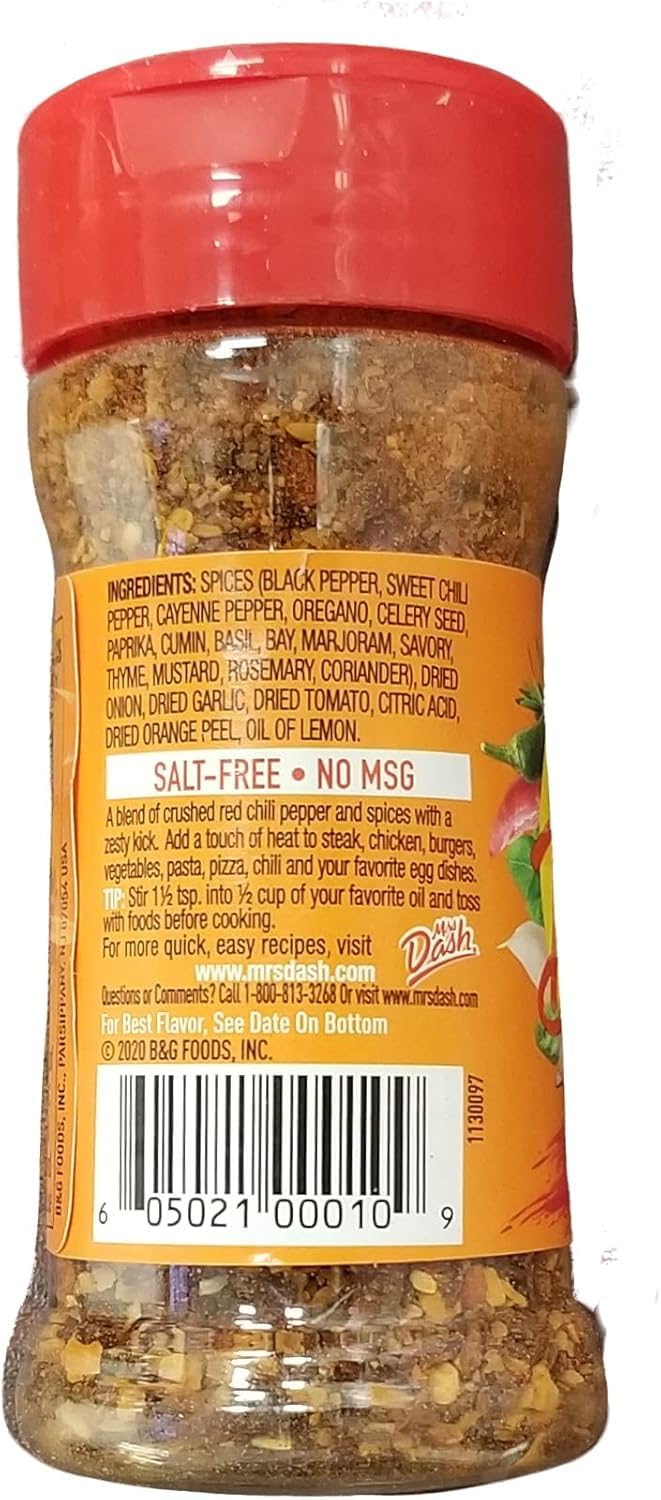 Mrs. Dash Extra Spicy Salt-Free Shaker in action for quick flavor boost.