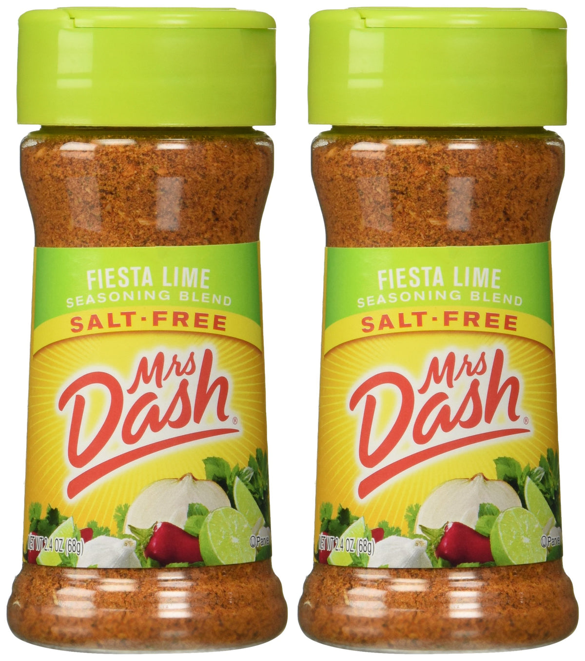 Mrs. Dash Fiesta Lime seasoning blend bottle offers salt-free flavor for chicken and rice.