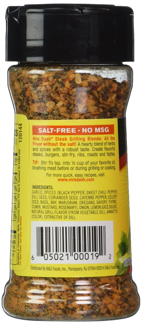 Mrs. Dash Steak Grilling Blend two-pack packaging highlighting convenient salt-free option
