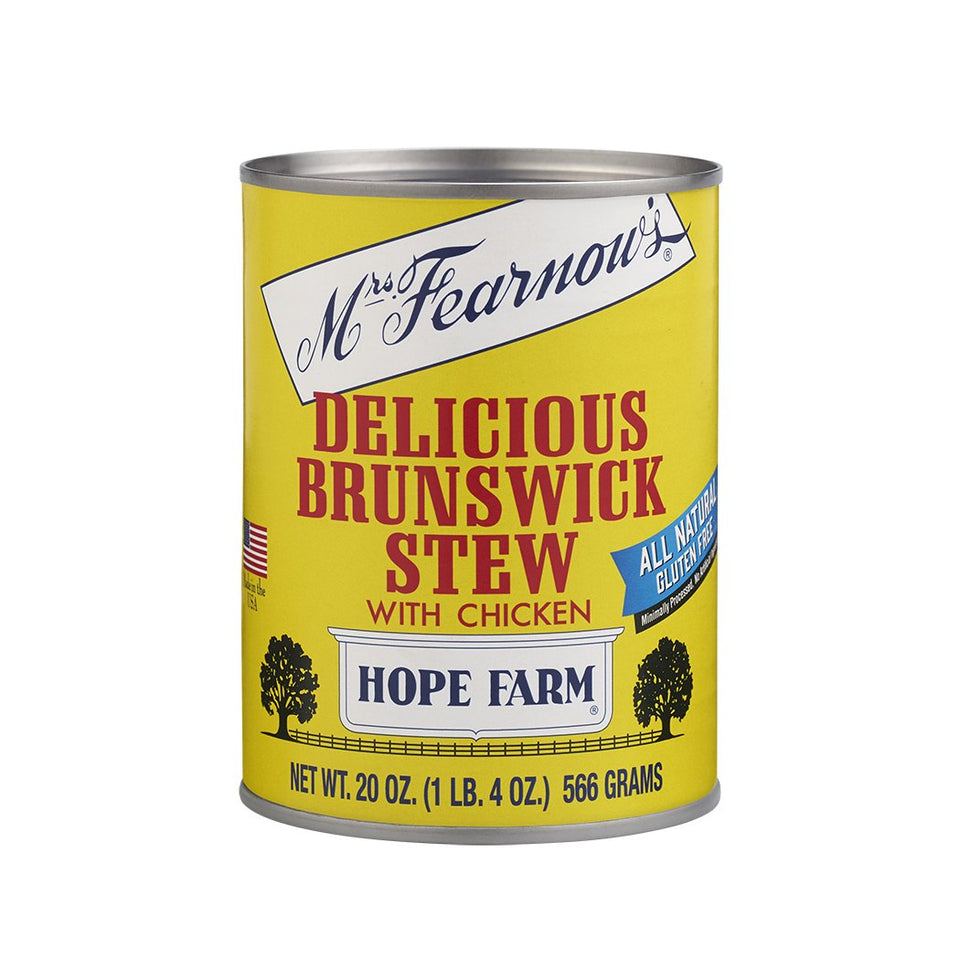 Mrs Fearnows Brunswick Stew with Chicken can packshot, convenient pantry staple for quick meals