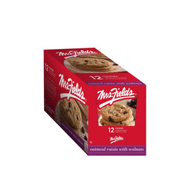 Mrs Fields oatmeal raisin walnut cookies close-up texture, highlighting chewy texture and walnuts.