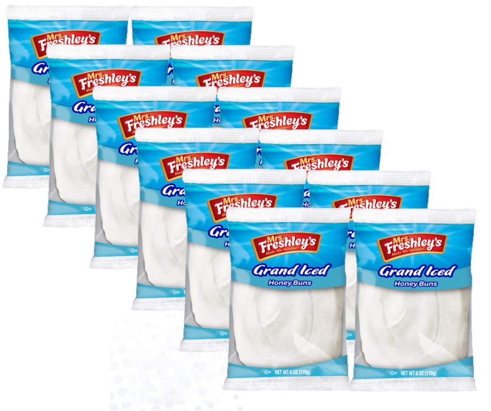 Mrs. Freshley's Grand White Iced Honey Buns, 6 oz, ready for a quick indulgence.