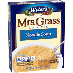 Microwave-ready Mrs. Grass Noodle Soup in cup, fast prep.
