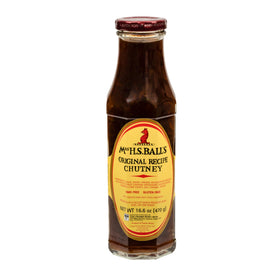 Mrs Ball's Original Recipe Chutney bottle front label, authentic South African flavor.