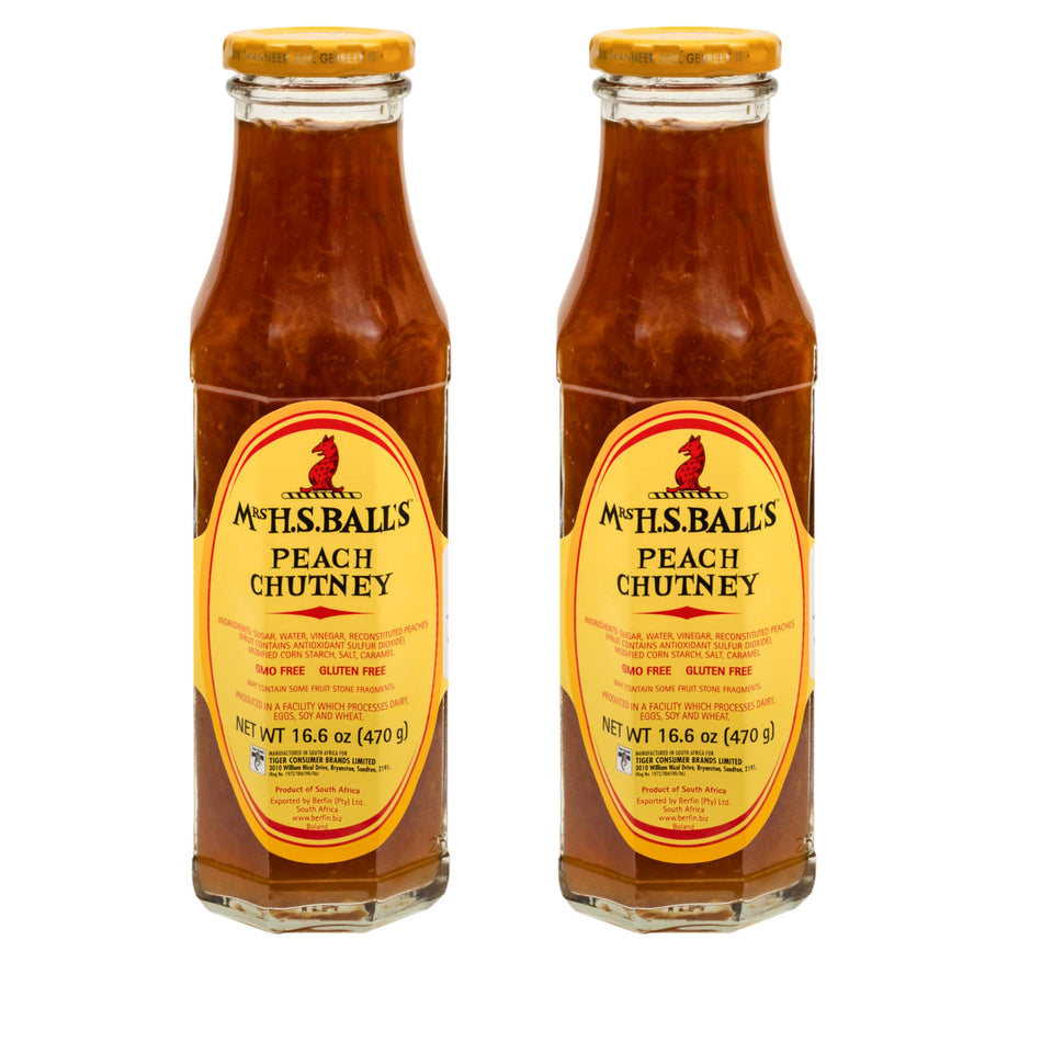 Mrs H.S. Ball's Peach Chutney 2x470g jar, ideal pairing with cheese boards.