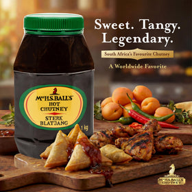 MRS H.S.BALL'S hot chutney in a small serving bowl.