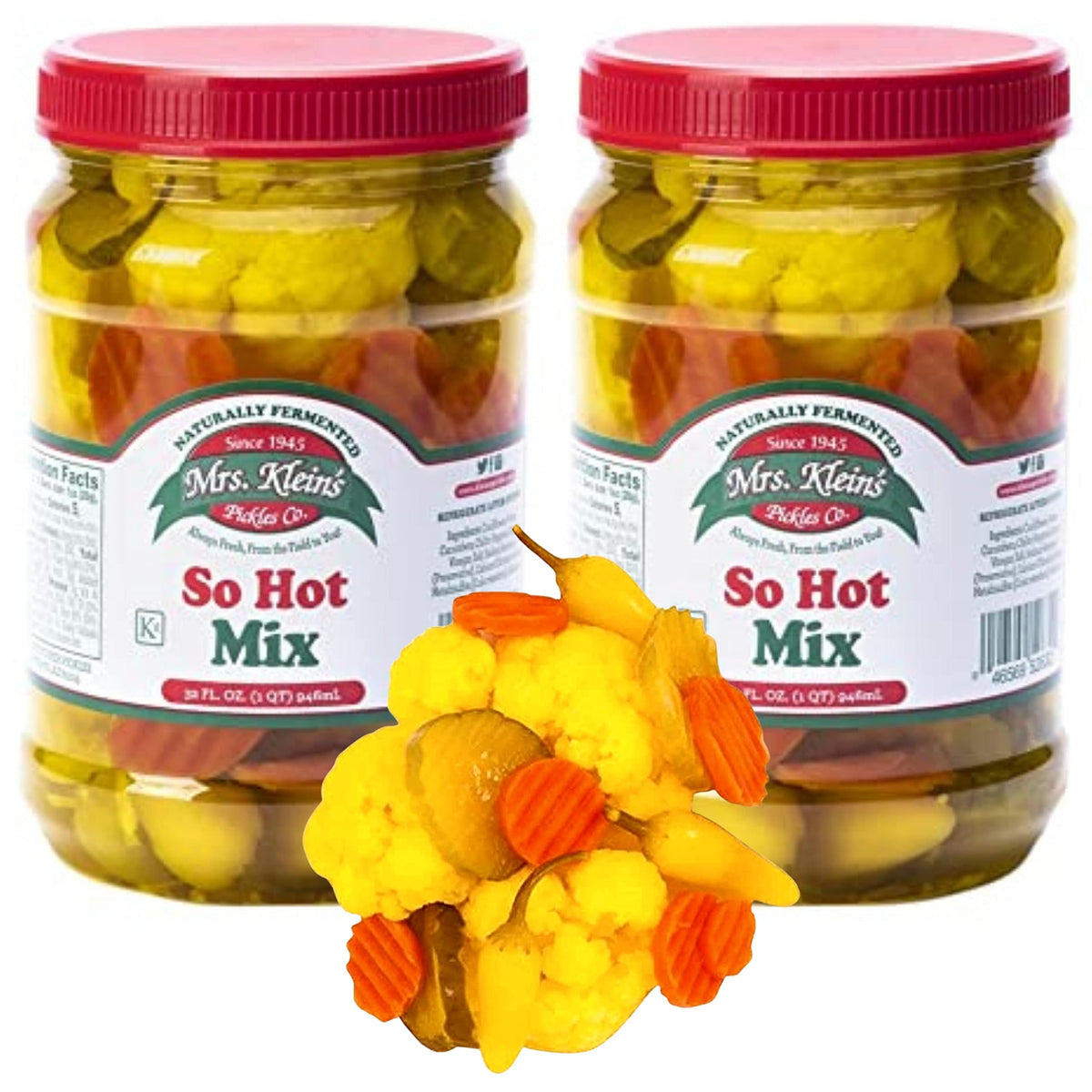 Mrs. Klein's 32oz fresh pickled vegetables jar - versatile vegan snack.