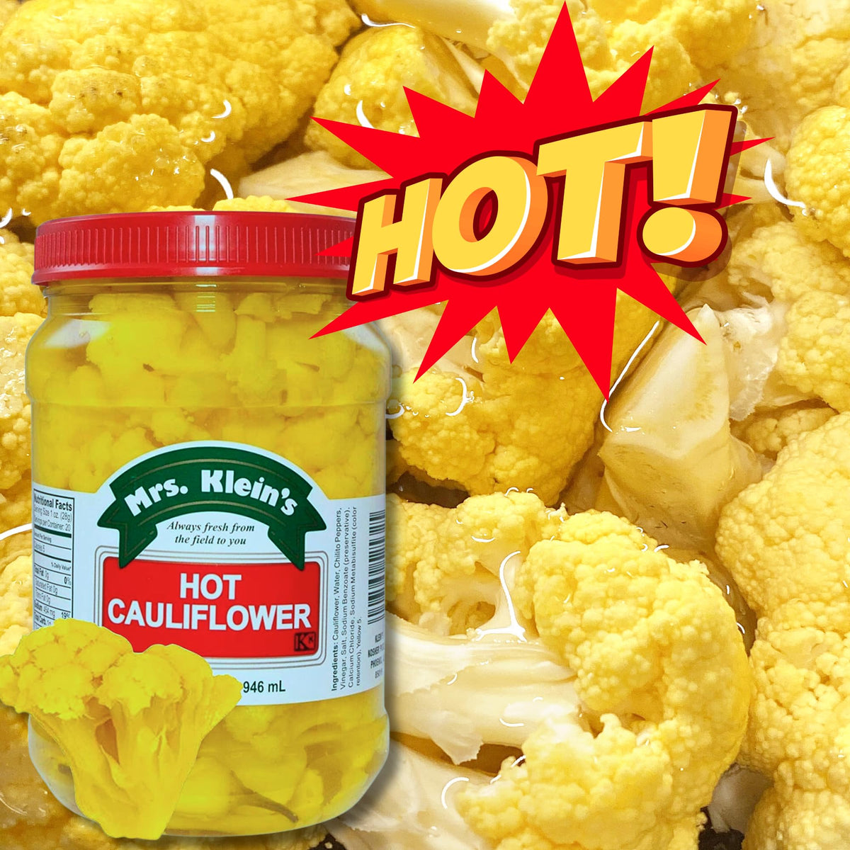 Mrs KLEIN'S Cauliflower Bites on a fresh salad adding heat and tang.