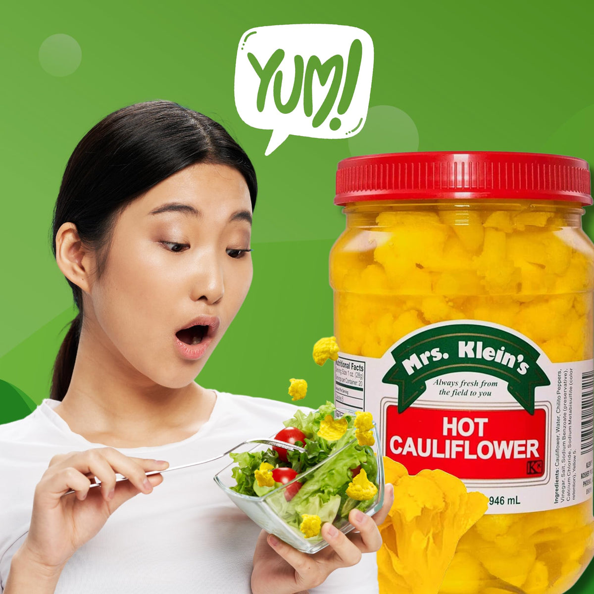 Mrs KLEIN'S Cauliflower Bites served on a sandwich for a zesty crunch.