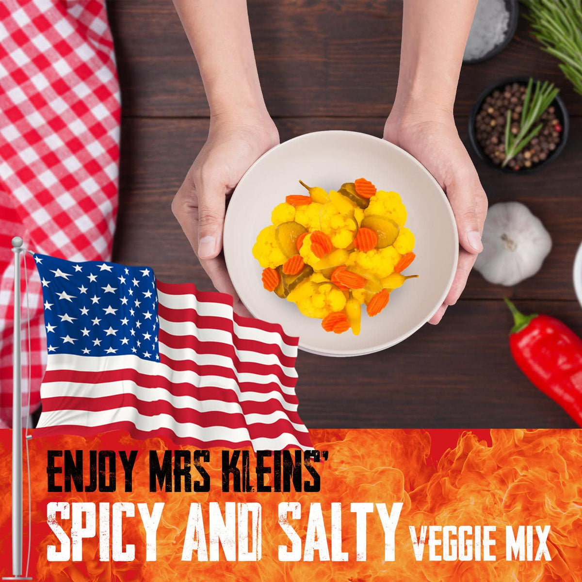 Mrs. Klein's made in USA promise - farm-fresh vegetables in every jar.