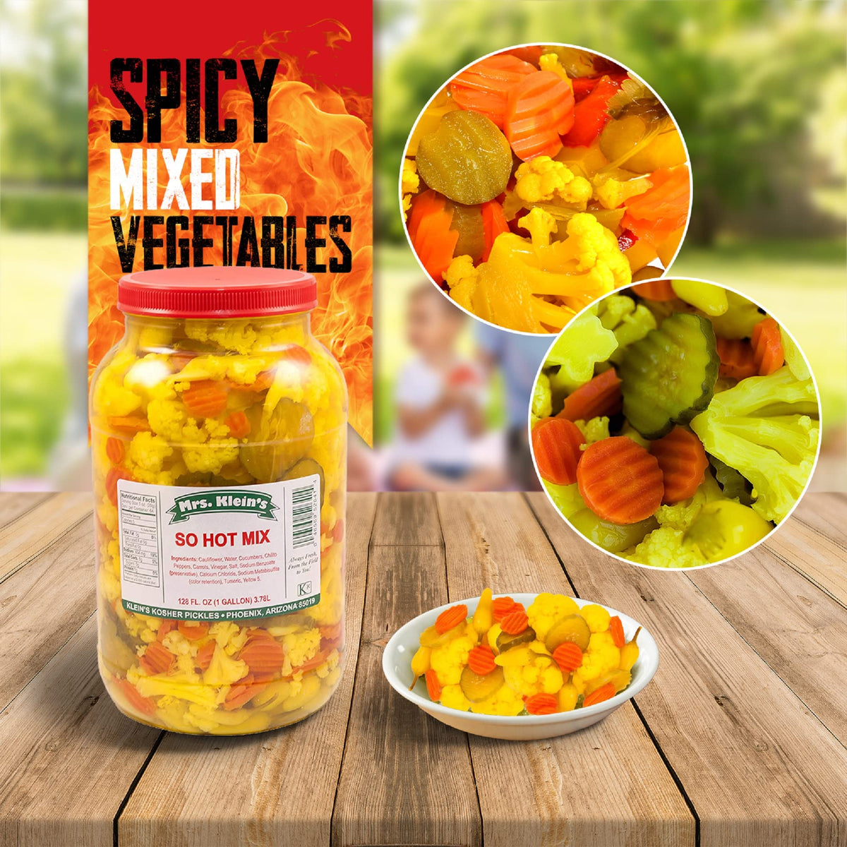 Mrs. Klein's So Hot Mix dill pickles provide tangy bite as a side dish.