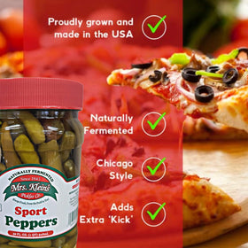 Refrigerated Mrs. Klein's Sport Peppers ready for snacks or meals.