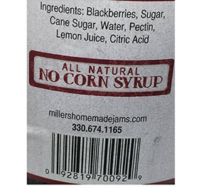 Mrs. Miller's Amish Blackberry Jam label on jar suggesting handmade quality