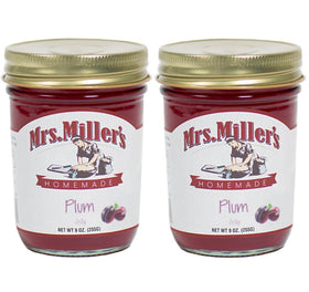 Mrs. Miller's Amish Plum Jelly front view in the jar, perfect for breakfast spreads.