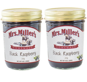 Mrs. Miller's Black Raspberry Jelly two-pack jars with rich color.