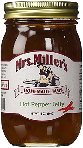 Mrs. Miller's hot pepper jelly 18oz jar for marinades and glaze.