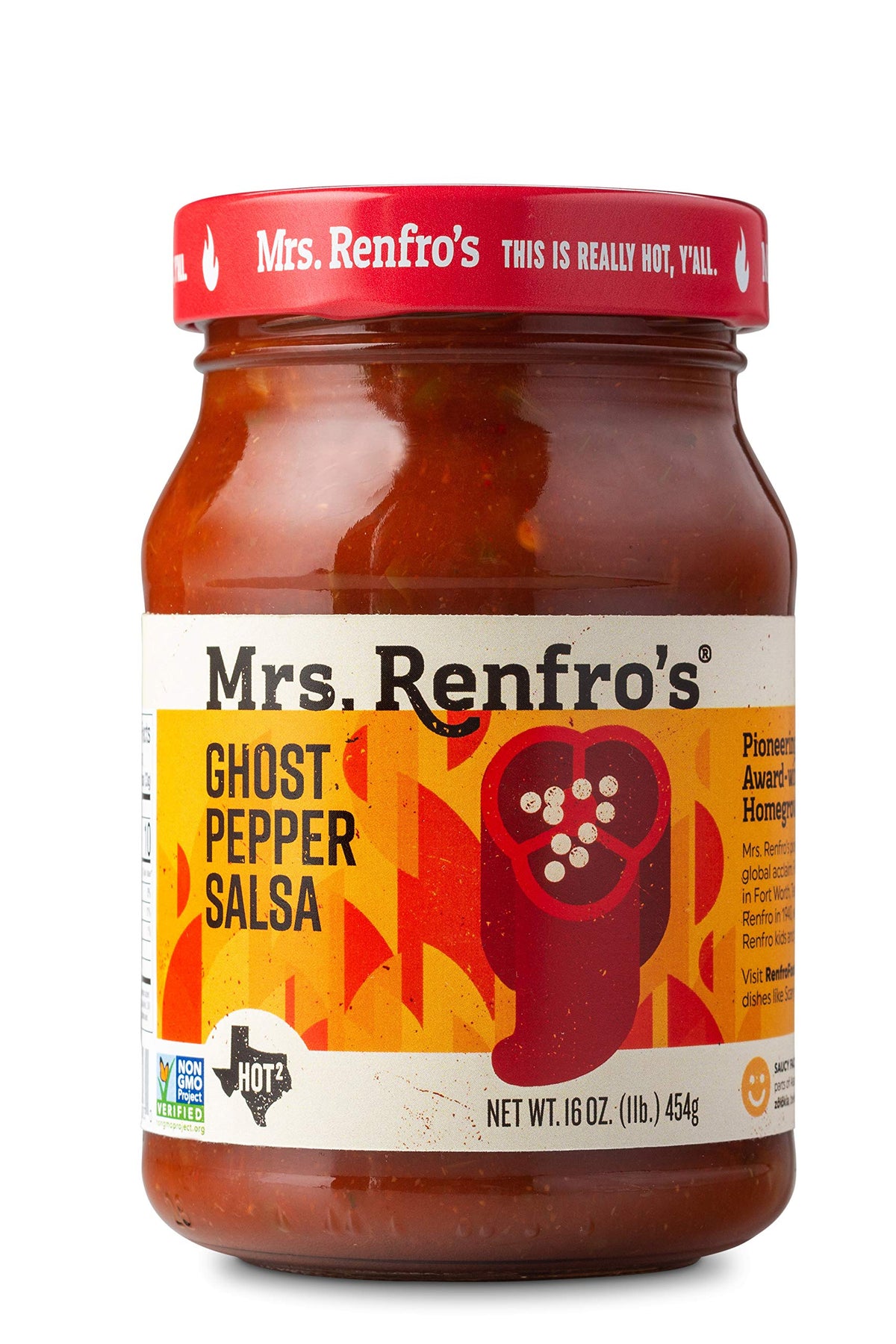 Mrs. Renfro's Ghost Pepper salsa jar delivers intense heat ideal for bold wings.