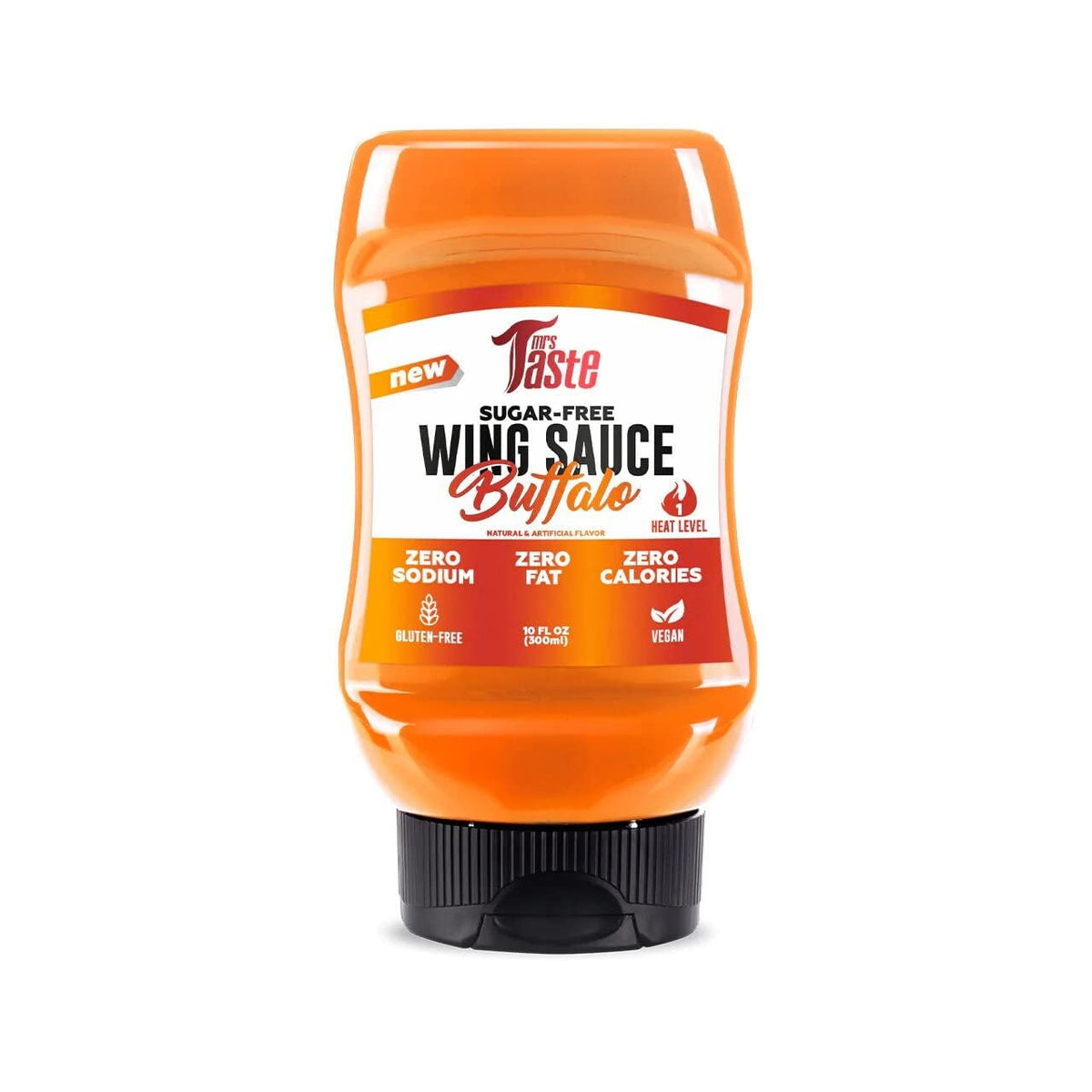 Mrs Taste Buffalo sauce bottle, vibrant glaze, ideal for wings.