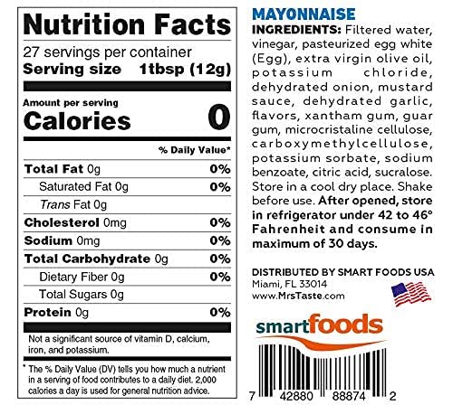 Mrs Taste sugar-free mayo bottle pour demonstrates a zero calorie condiment for quick sandwiches.