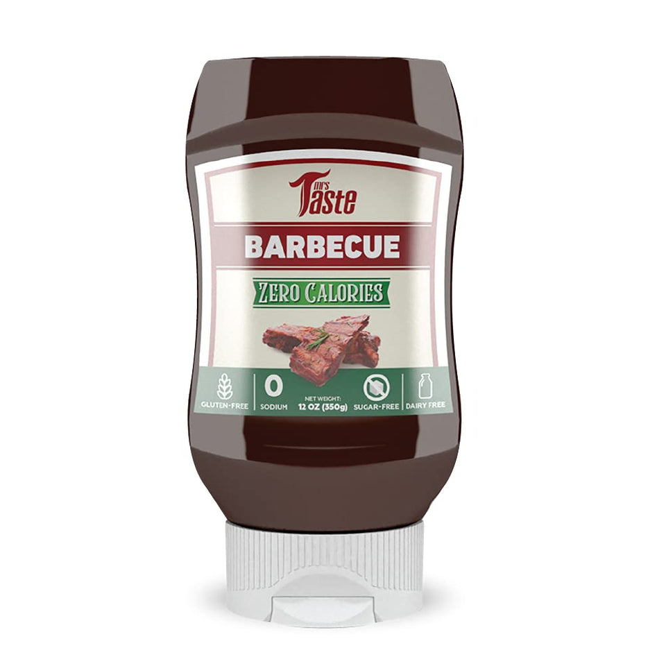 Mrs Taste Sugar Free BBQ bottle 12oz showing zero calories and bold flavor