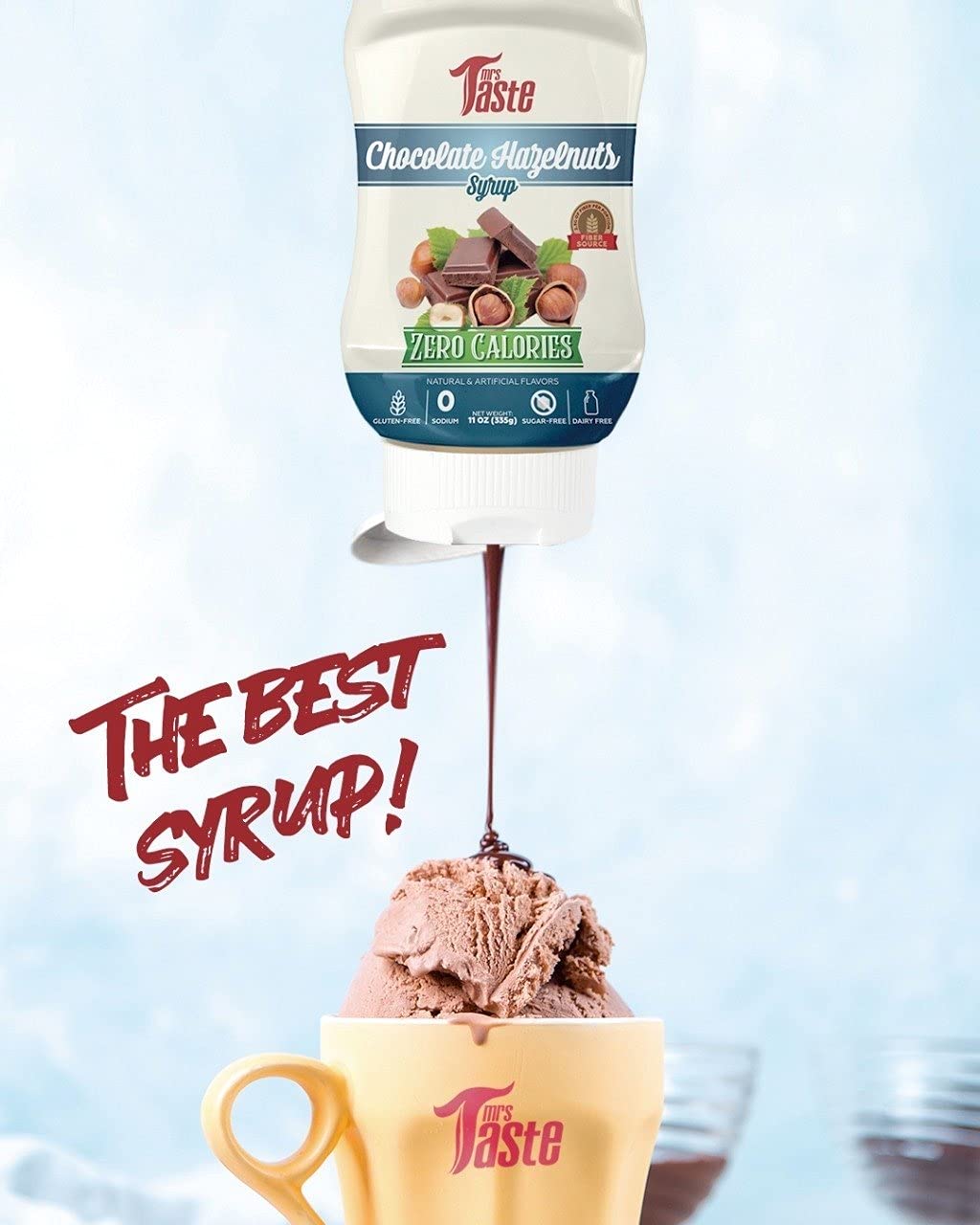 Ice cream topped with Mrs Taste Sugar Free Caramel Syrup