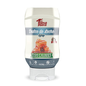 Mrs Taste Sugar Free Dulce de Leche bottle on kitchen shelf, zero sugar option for dessert topping.
