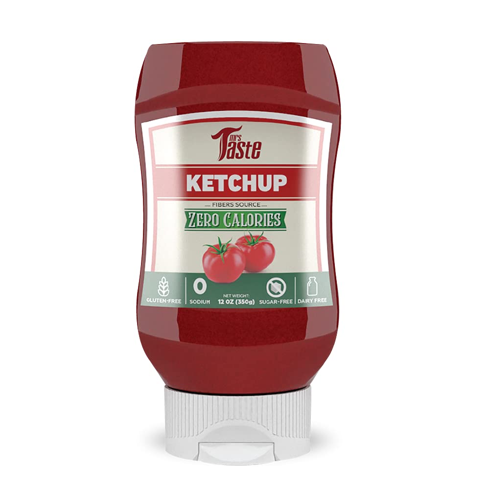 Mrs Taste Sugar Free Ketchup bottle closeup showing bold tomato flavor