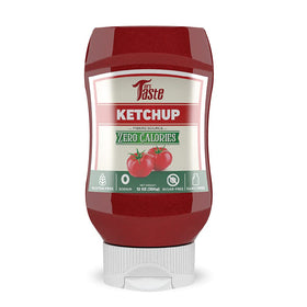 Mrs Taste Sugar Free Ketchup bottle closeup showing bold tomato flavor