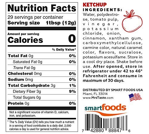 Mrs Taste Sugar Free Ketchup label front highlighting zero sodium
