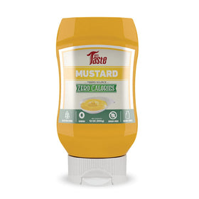 Mrs Taste Sugar Free Mustard bottle showcases zero calories and keto-friendly flavor.