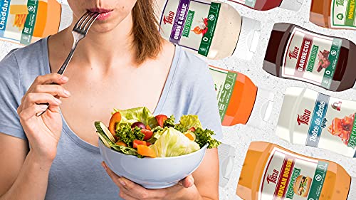 Mrs Taste Sugar Free Onion & Garlic Dressing in a glass jar with smooth Italian flavor.
