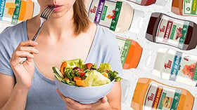 Mrs Taste Sugar Free Onion & Garlic Dressing in a glass jar with smooth Italian flavor.