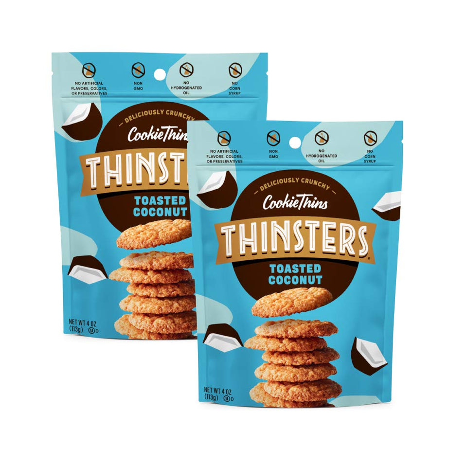 Mrs. Thinster's Toasted Coconut Cookie Thins two-pack for easy snacking