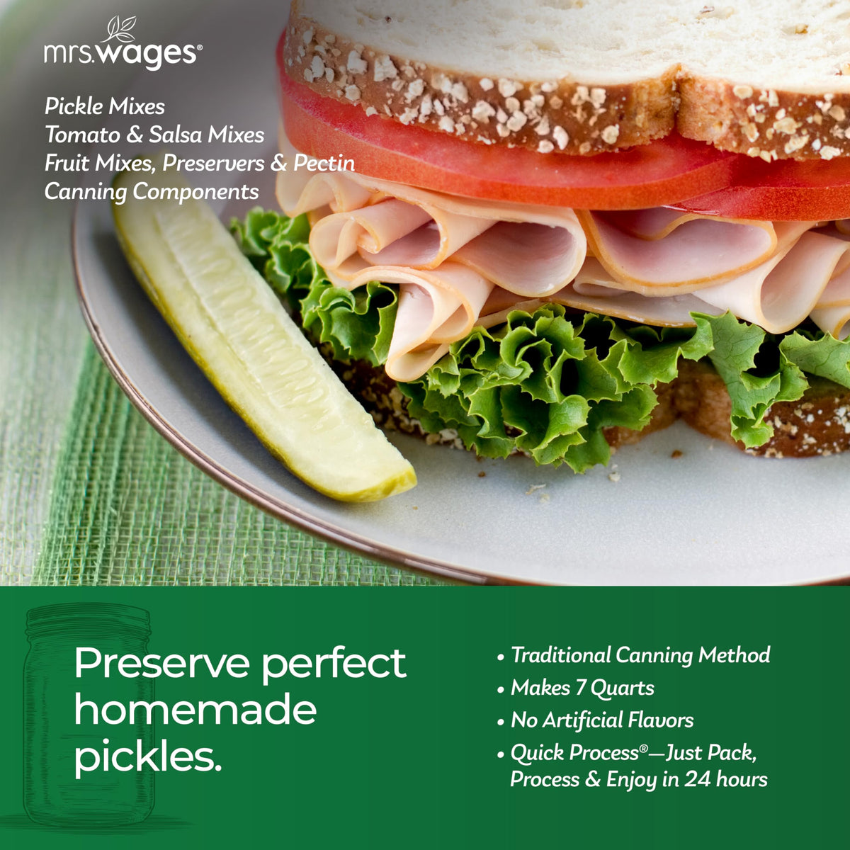 Mrs. Wages Kosher Dill Pickles final jarred pickles with crisp finish