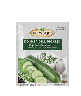 Mrs. Wages Kosher Dill Pickles mix pack shot; convenient 12-pack for easy refrigerator pickles.