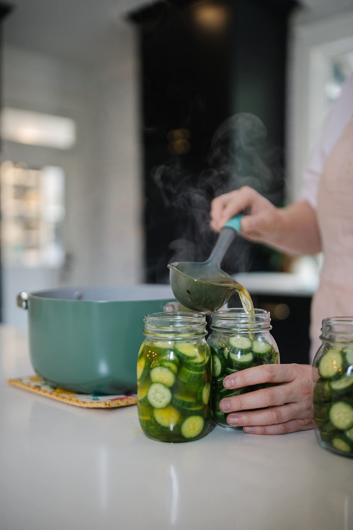 Mrs. Wages Kosher Dill Pickles; jar of ready-to-eat refrigerator pickles after 24 hours.