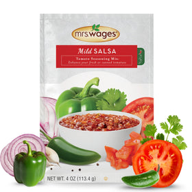 Mrs. Wages Mild Salsa Mix pouch front for quick salsa preparation.