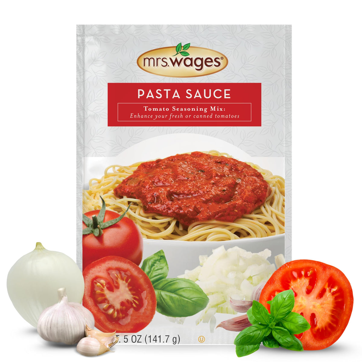 Mrs. Wages pasta sauce canning mix package front for quick weeknight dinners