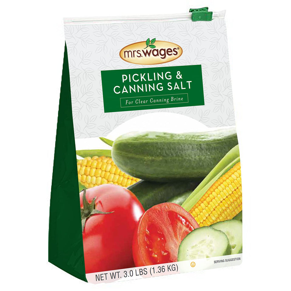Mrs. Wages Pickling Salt 3lb bag for precise canning results and fresh flavor.