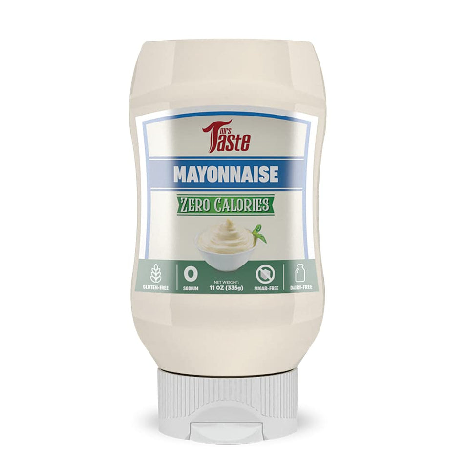 Mrs Taste Sugar Free Mayo bottle highlighting zero calories and clean ingredients.